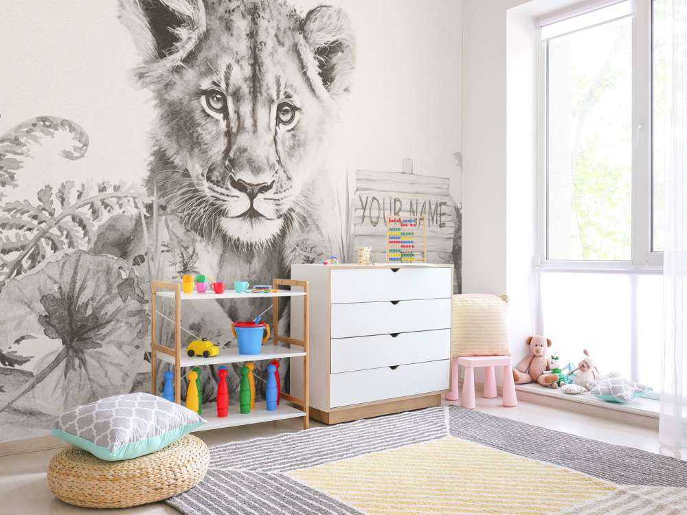 Baby lion in the jungle beige