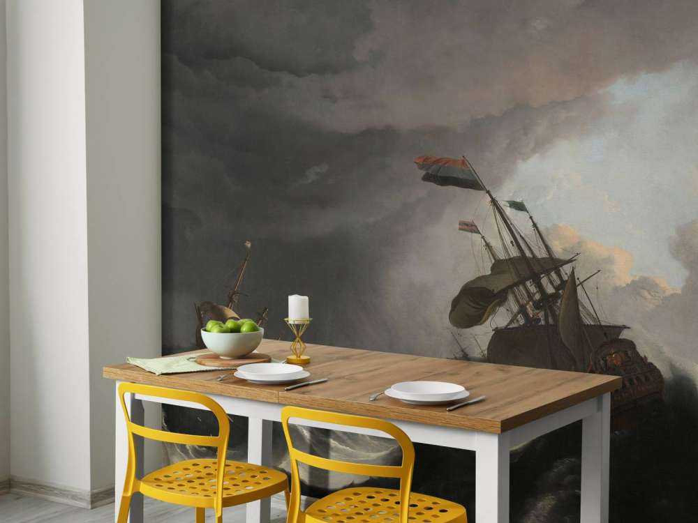 Warships during a storm