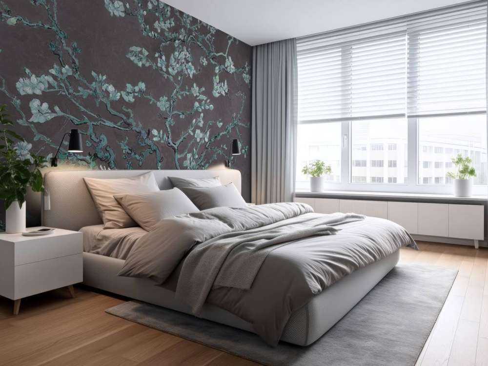 Almond blossom with a blue tint