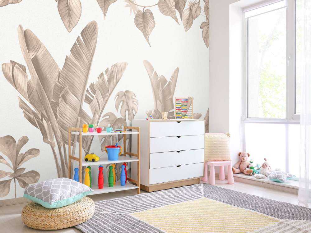 Jungle leaves in taupe