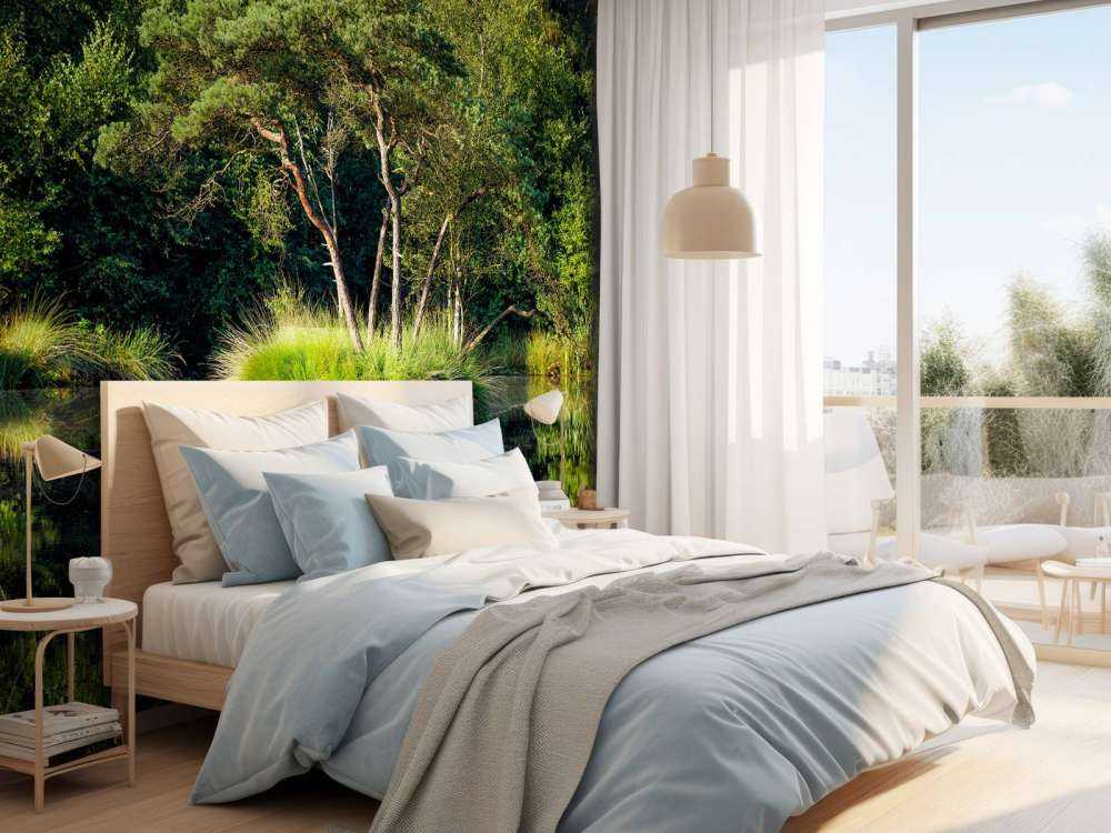 Island in forest lake