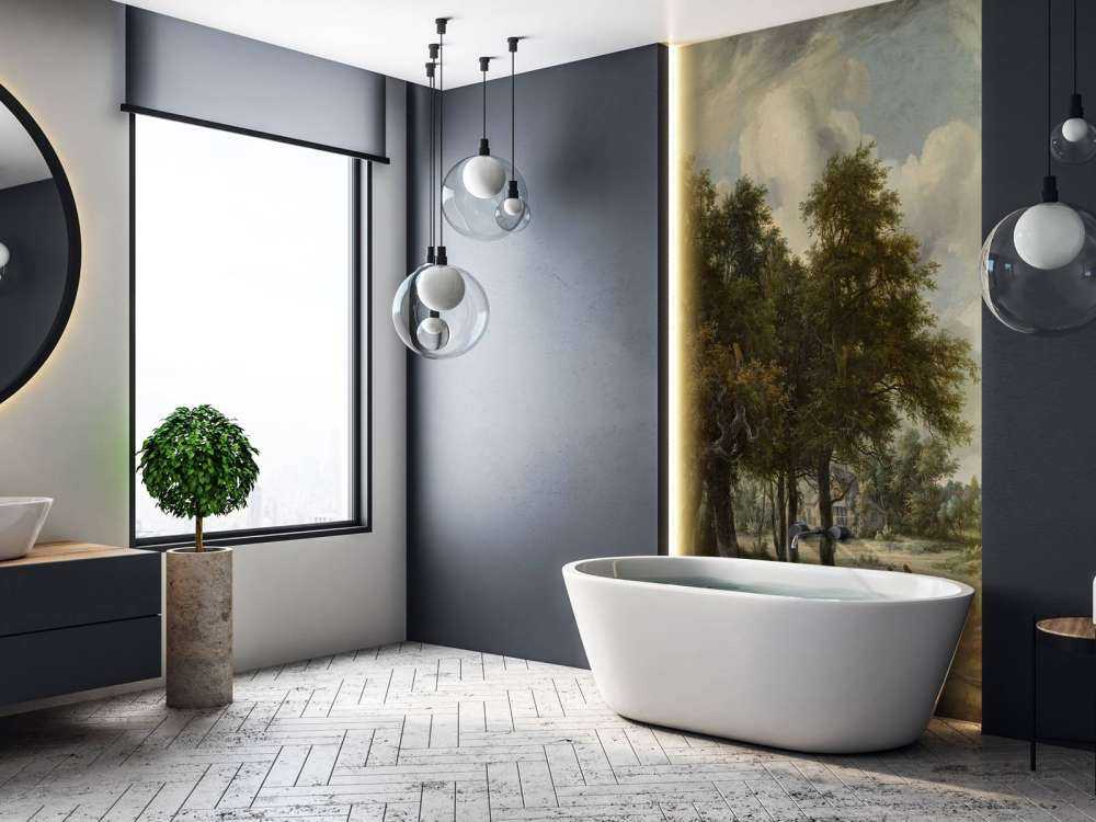 Forest landscape with farmhouses