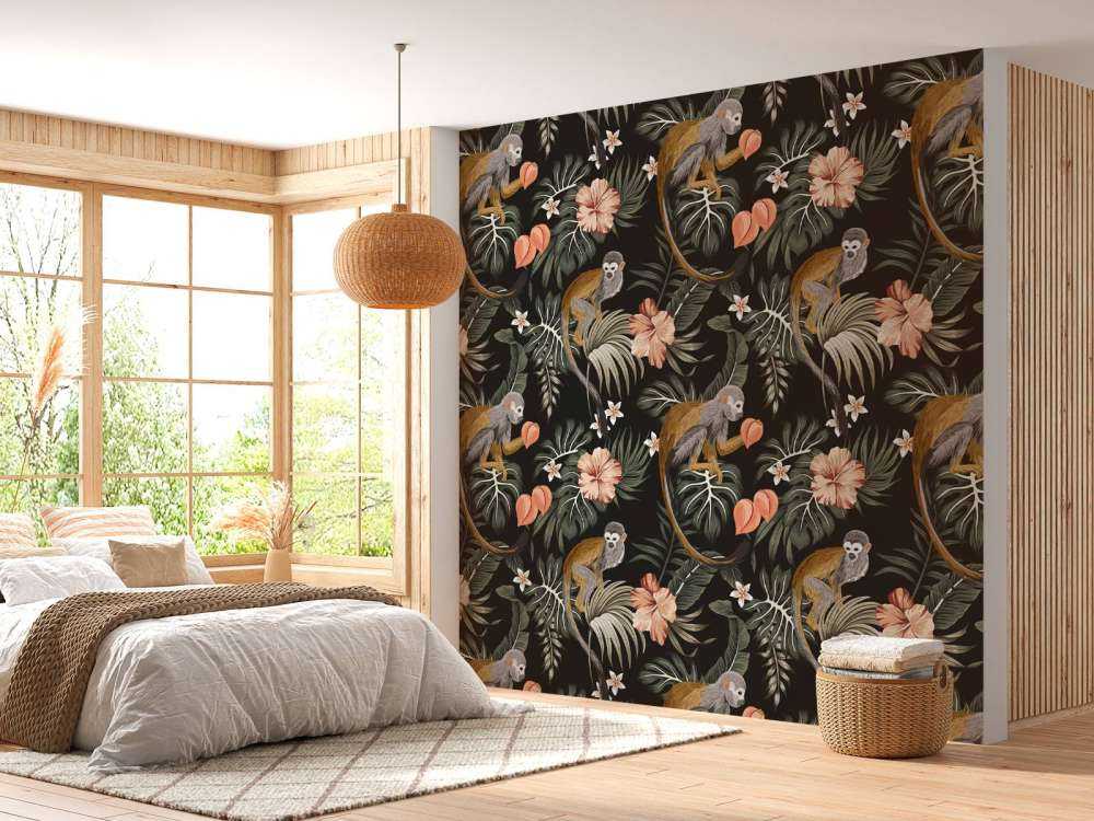 Tropical leaves with monkeys