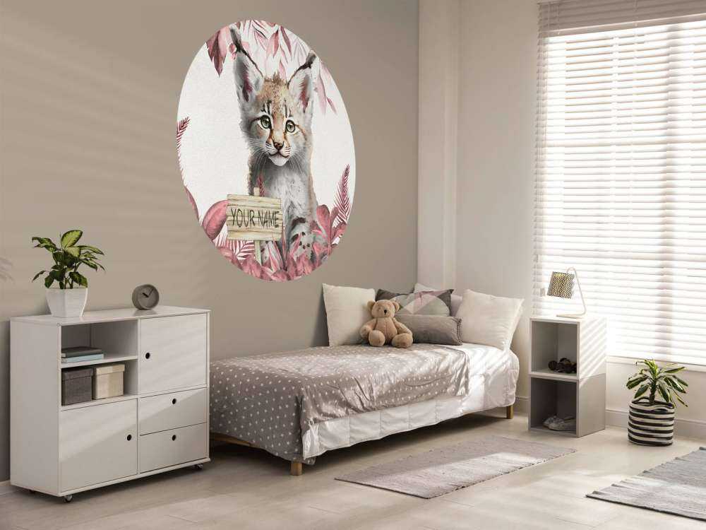 Baby lynx in the jungle pink