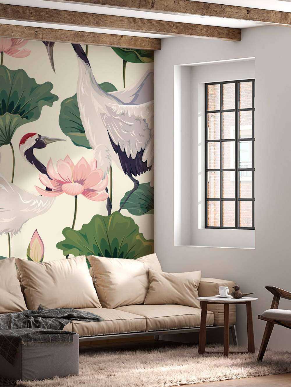 Crane couple with lotus