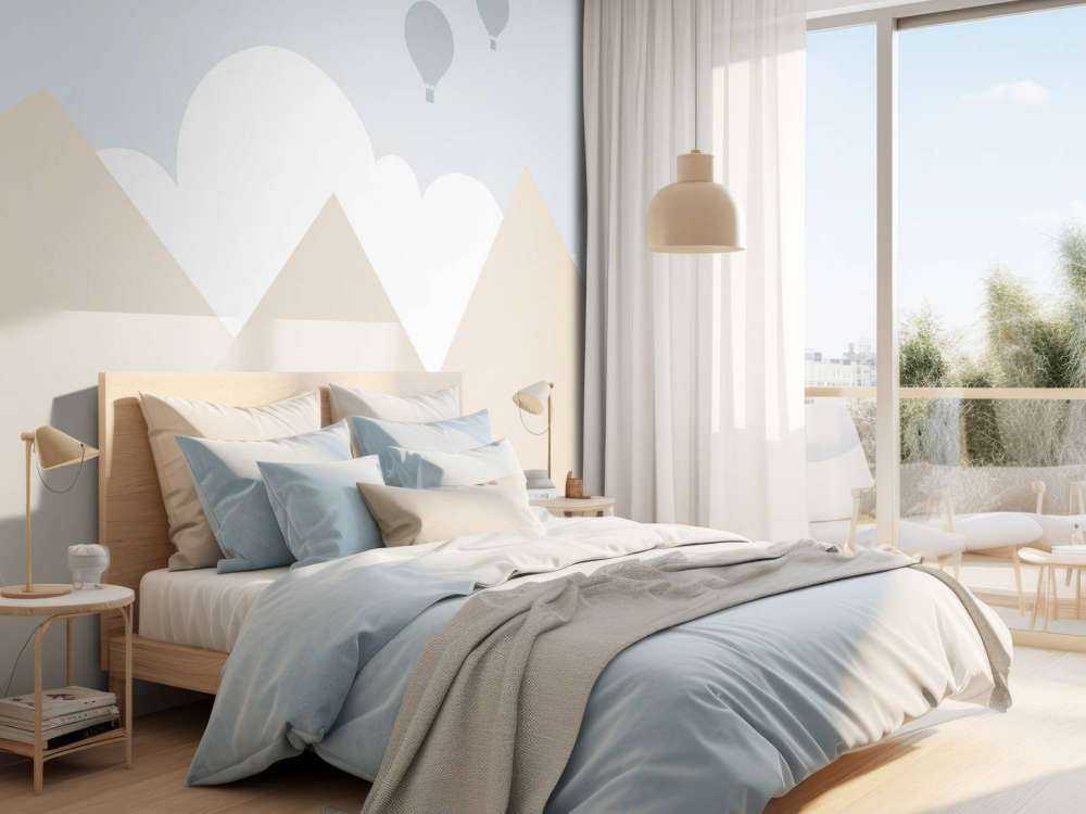 High mountains with hot air balloons