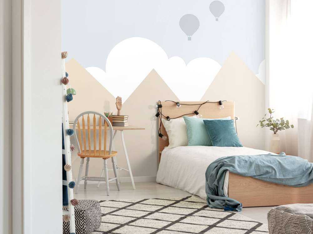 High mountains with hot air balloons