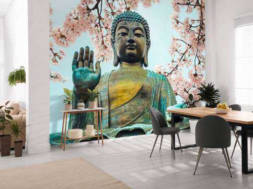Buddha surrounded with cherry flowers