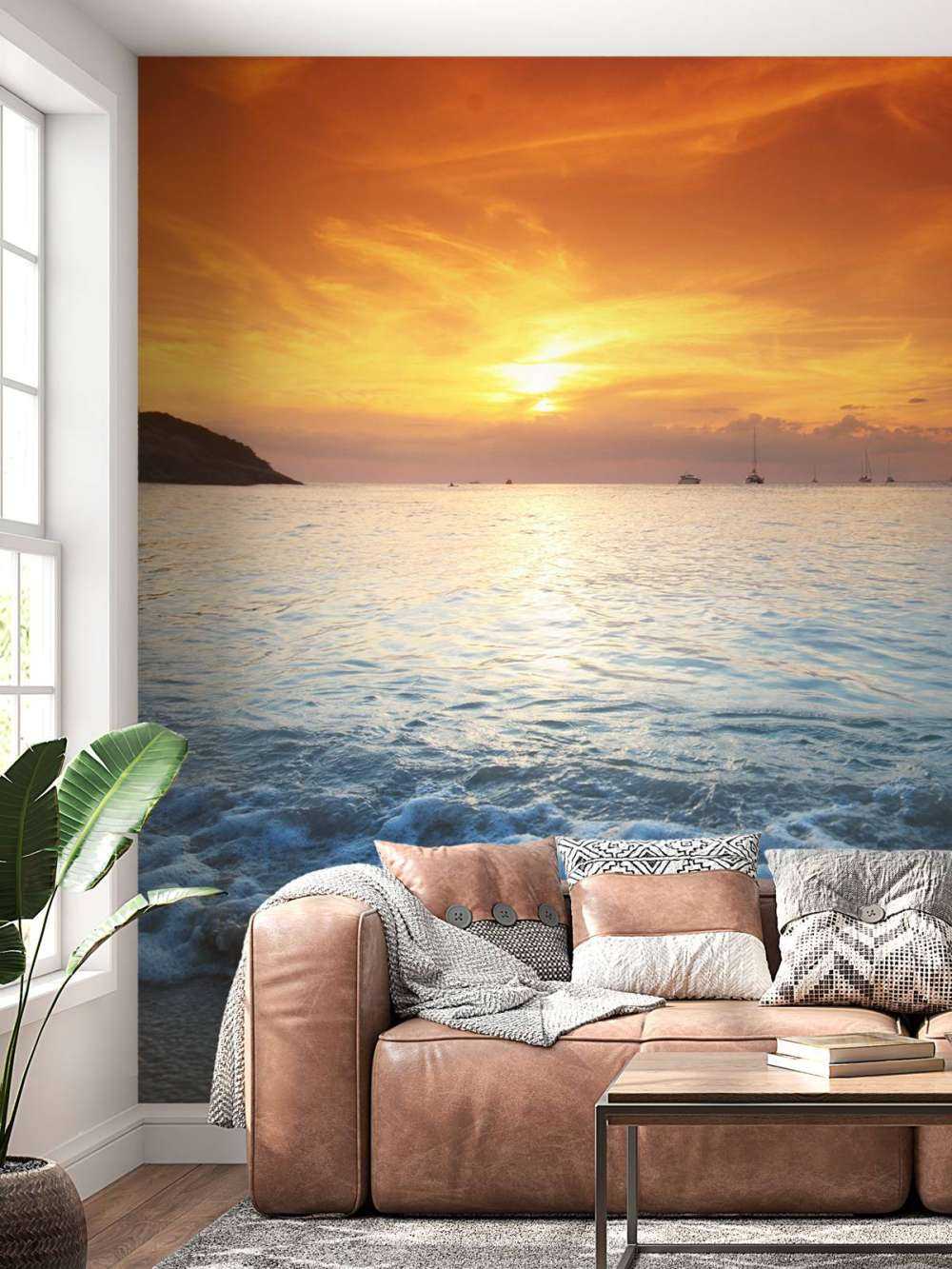Blue beach and sunset