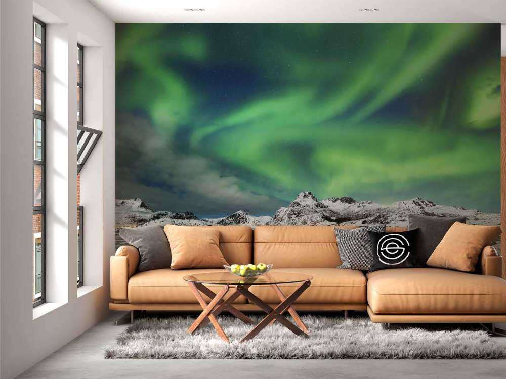 Northern lights above winter landscape