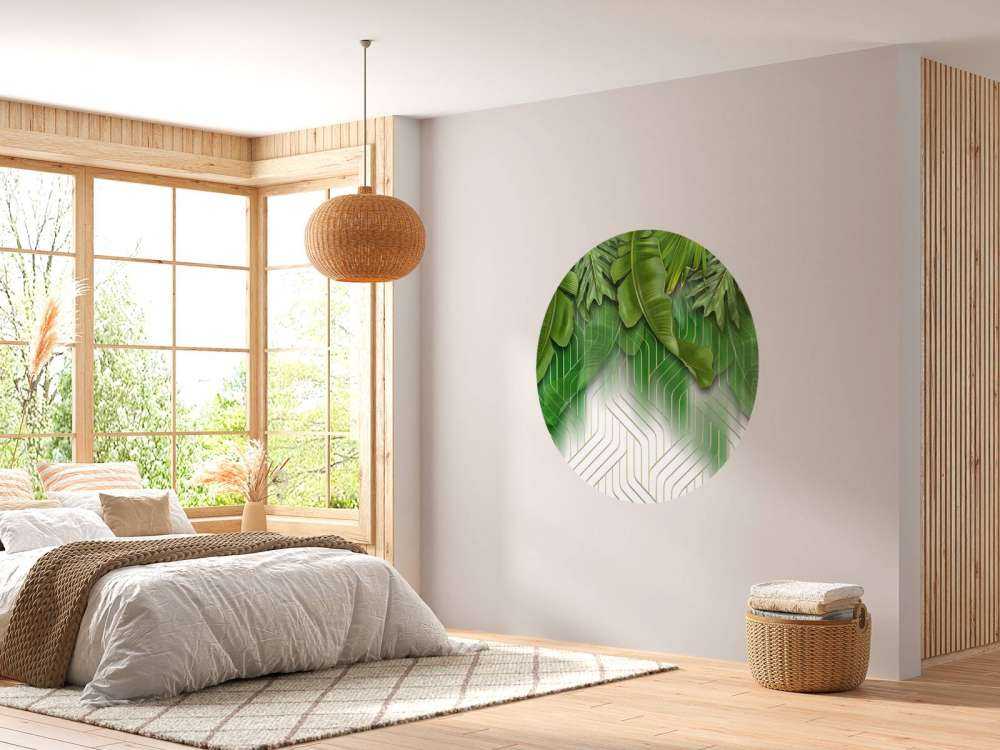 Golden lines effect with green leaves