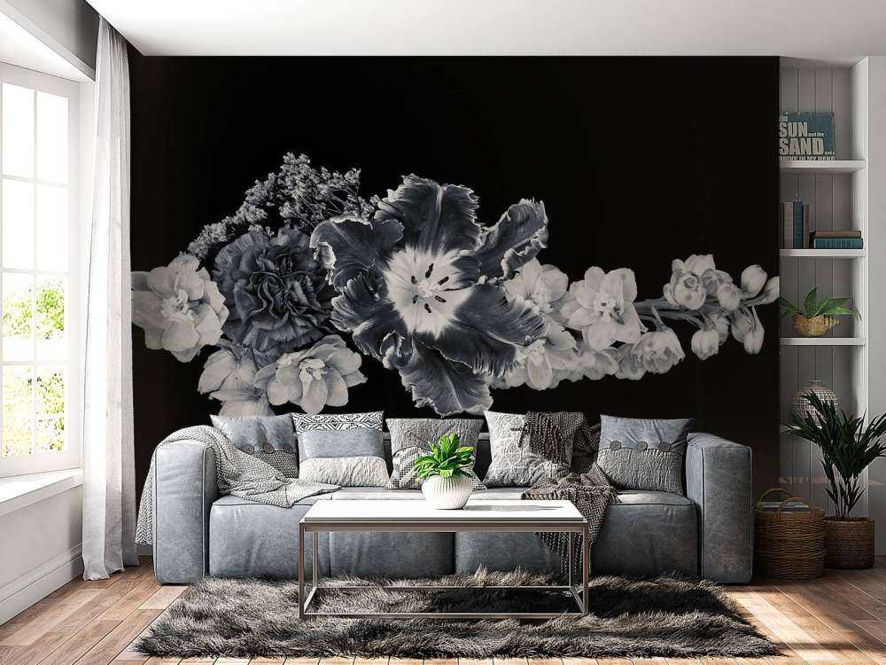 Zwart-wit bloemen boeket