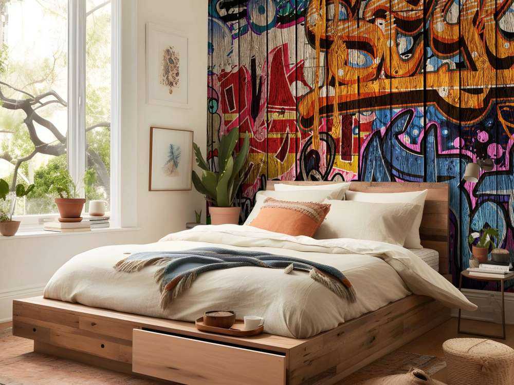 Graffiti with letters on wood