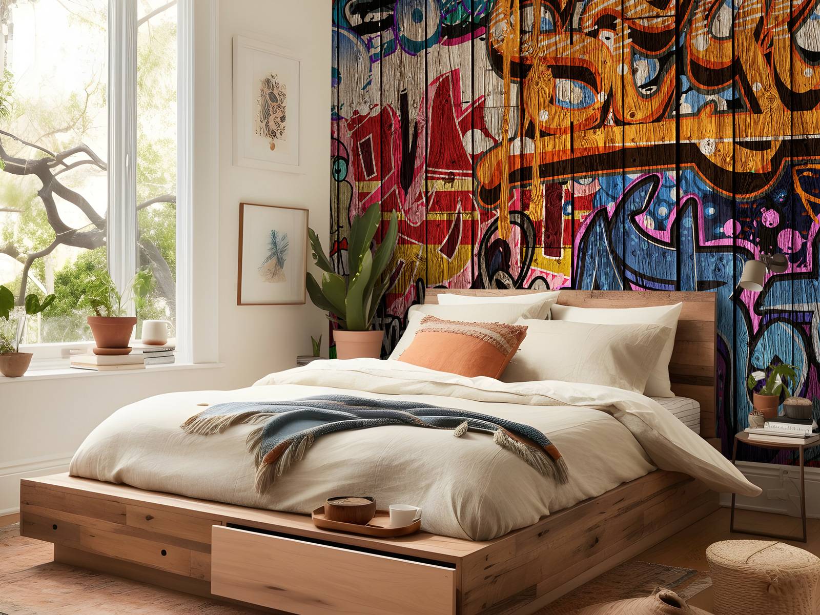 Graffiti with letters on wood