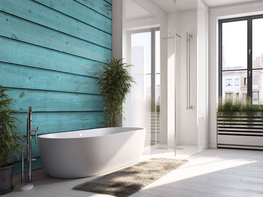 Blauw geverfd hout