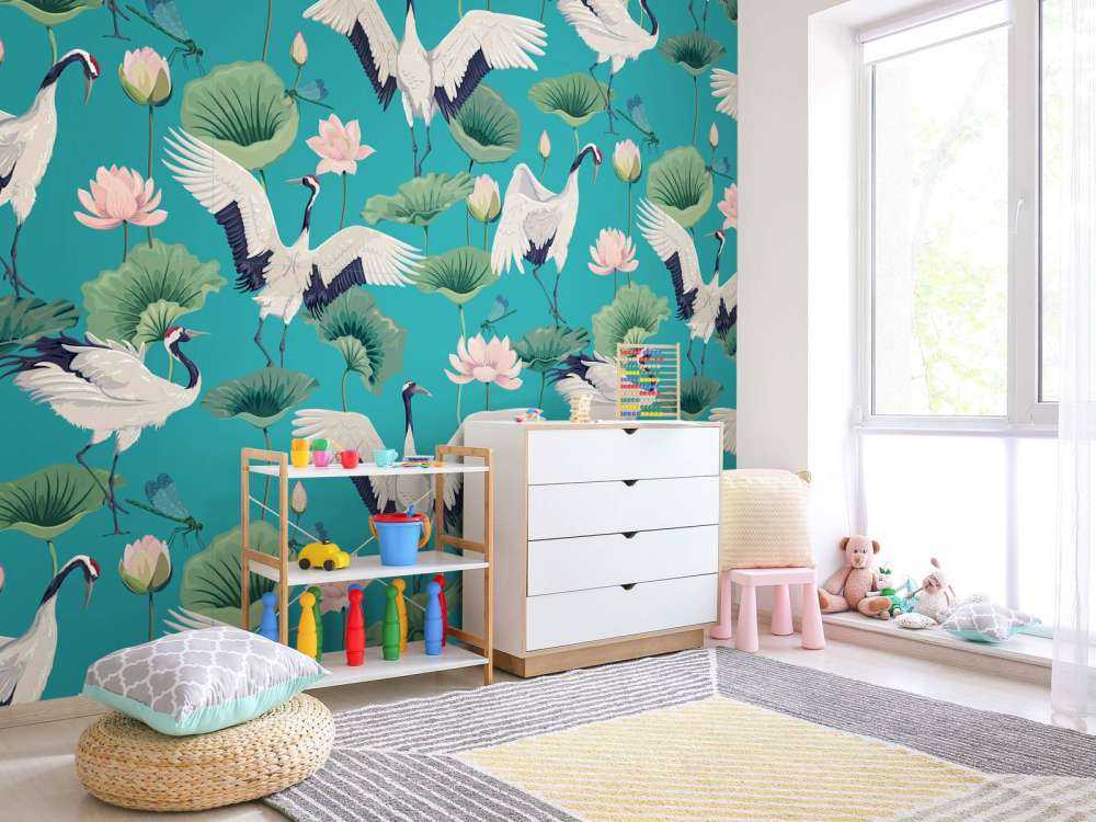 Witte kraanvogels, donkerblauw