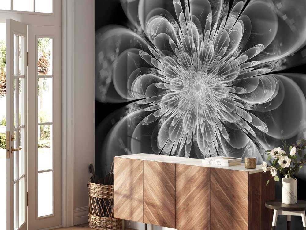 Fractal bloem in zwart-wit