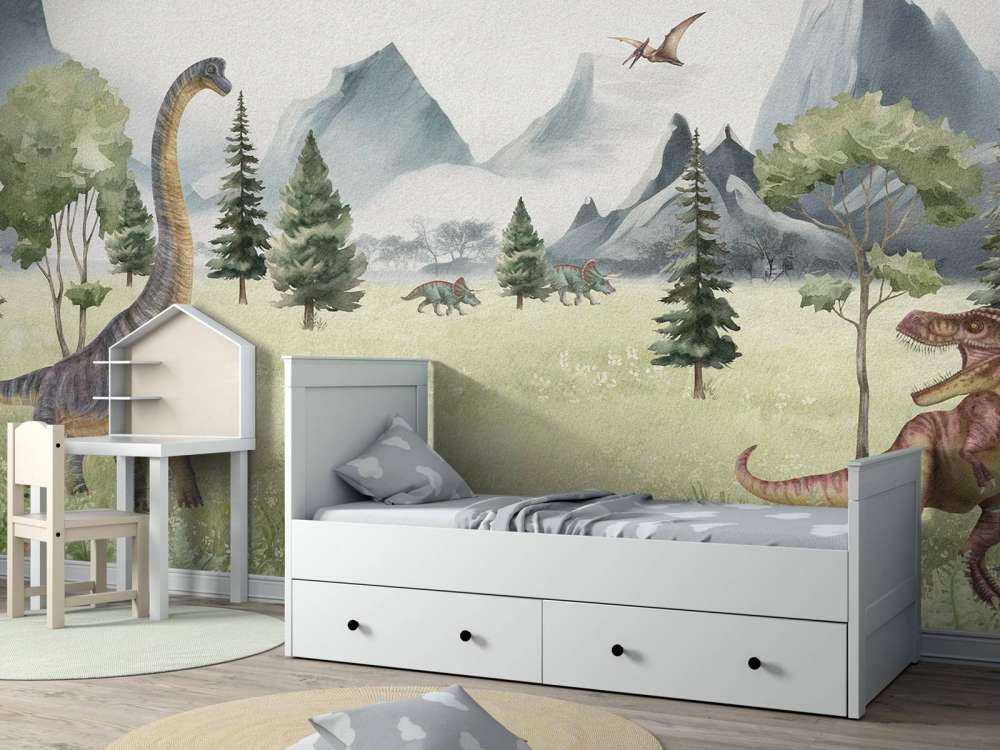 Landscape with dinosaurs in color