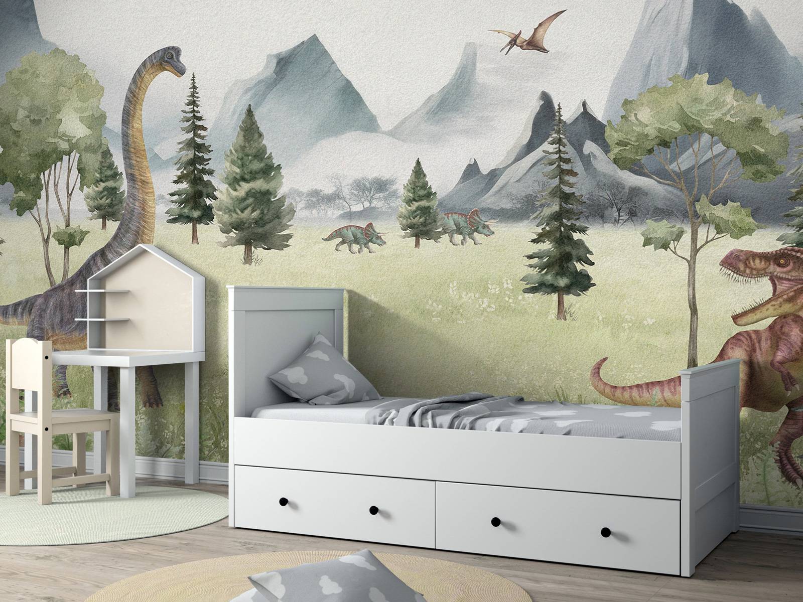 Landscape with dinosaurs in color