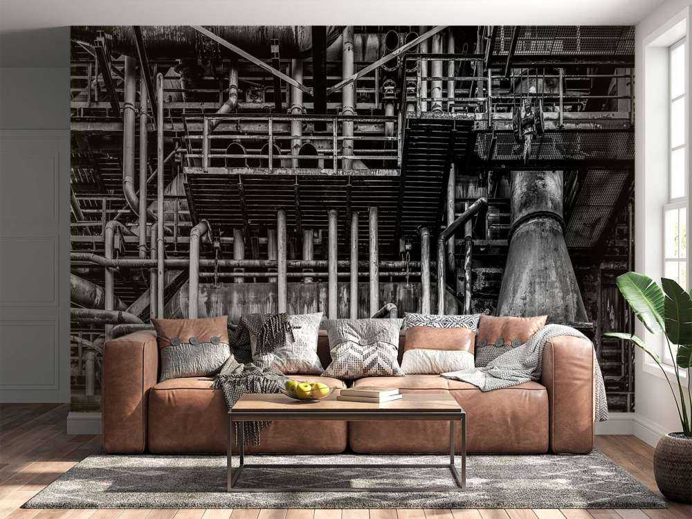 Old industrial factory in black and white