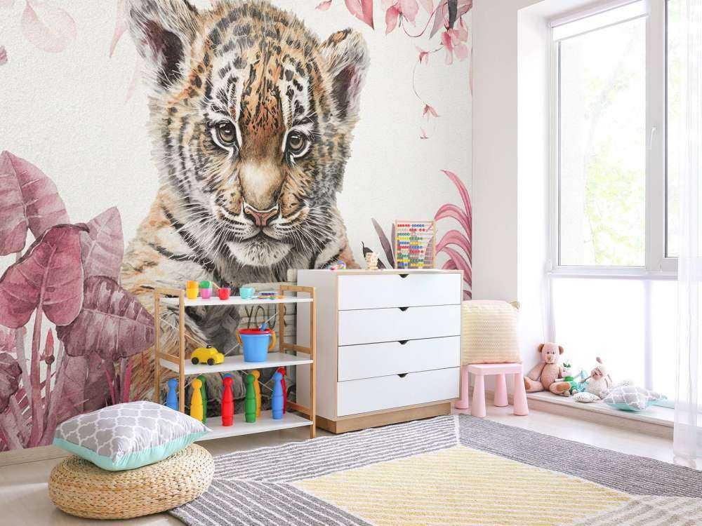 Cute tiger with plants pink