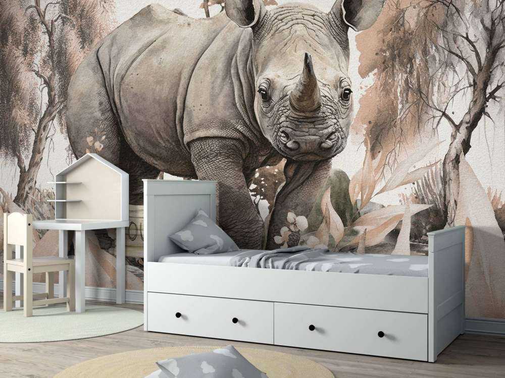Baby rhino on the savannah taupe