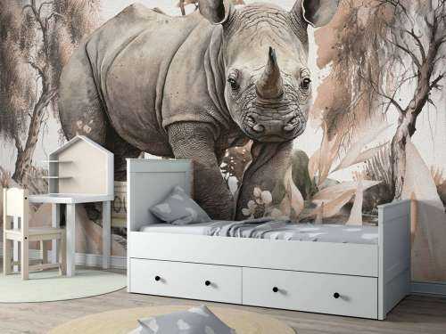 Baby rhino on the savannah taupe