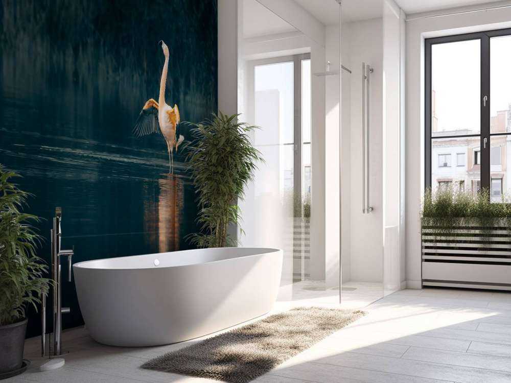 Flamingo in abandoned lake