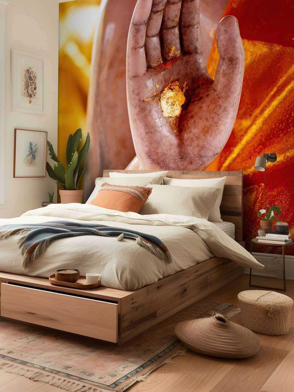 Palm with gold plaque Temple complex Bangkok (Thailand)