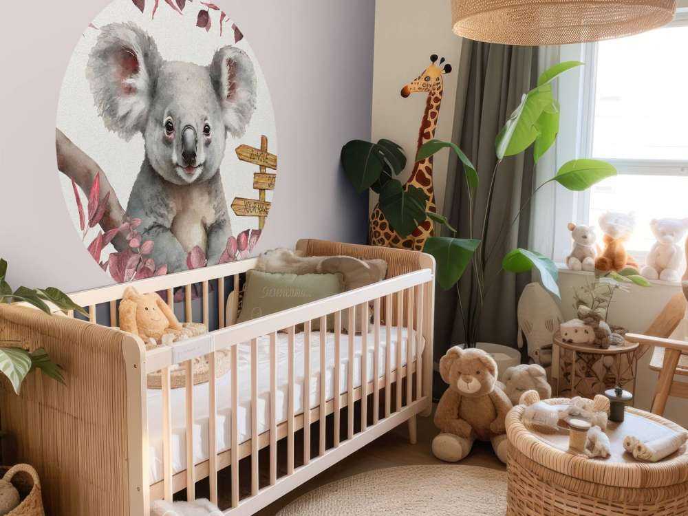 Baby koala in the jungle pink