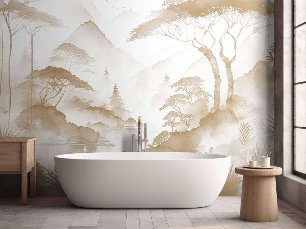 Mountain Lake in Misty Ink, taupe