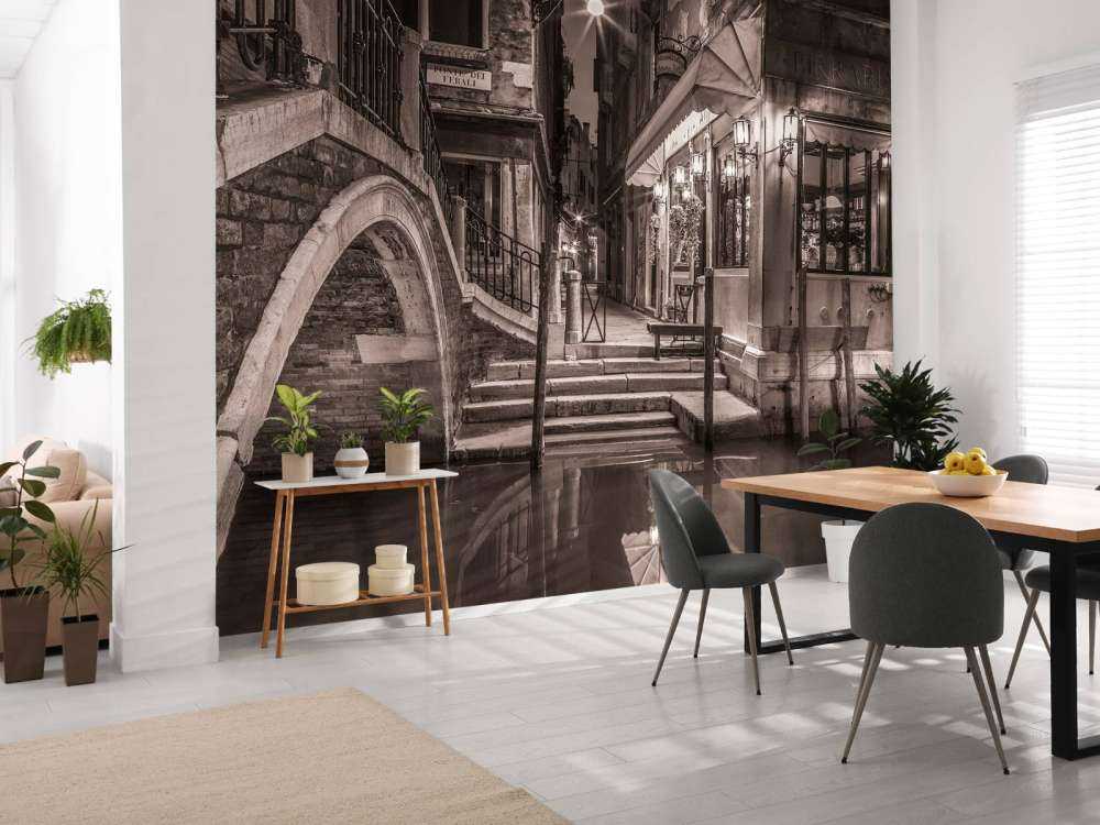 Gondolas moored along the canal, Venice, Italy