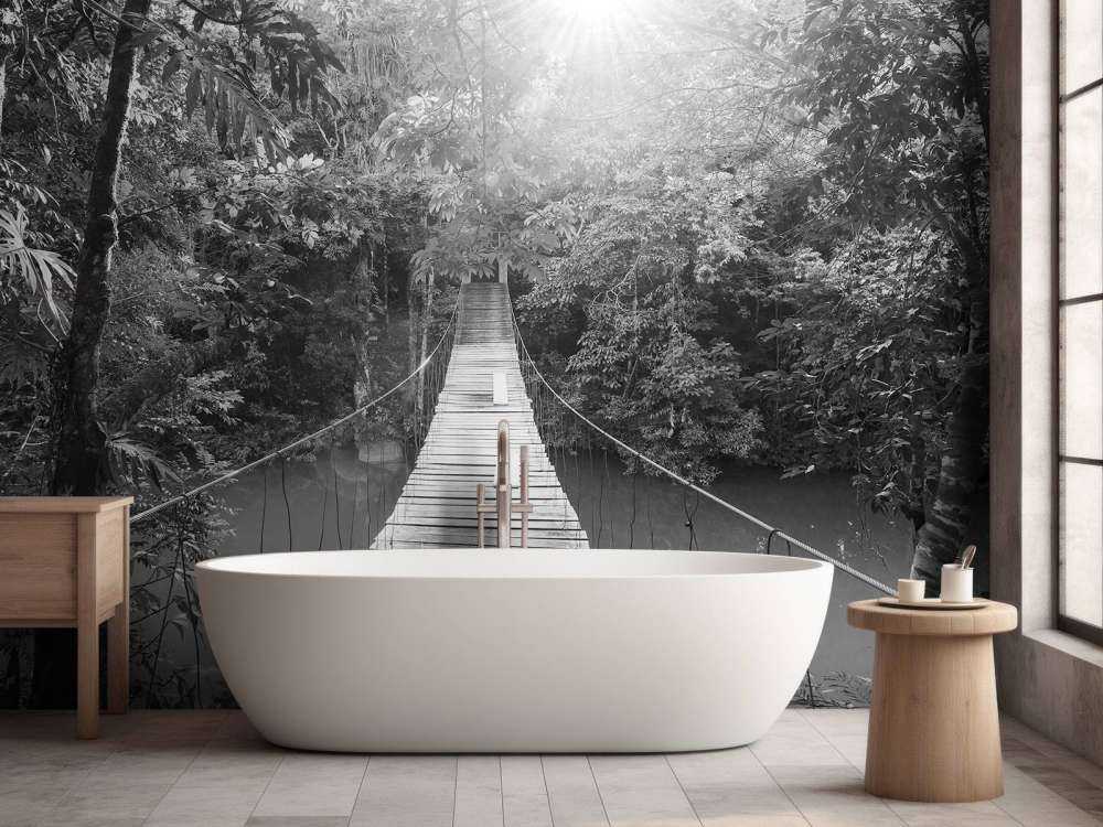 Suspension bridge black and white