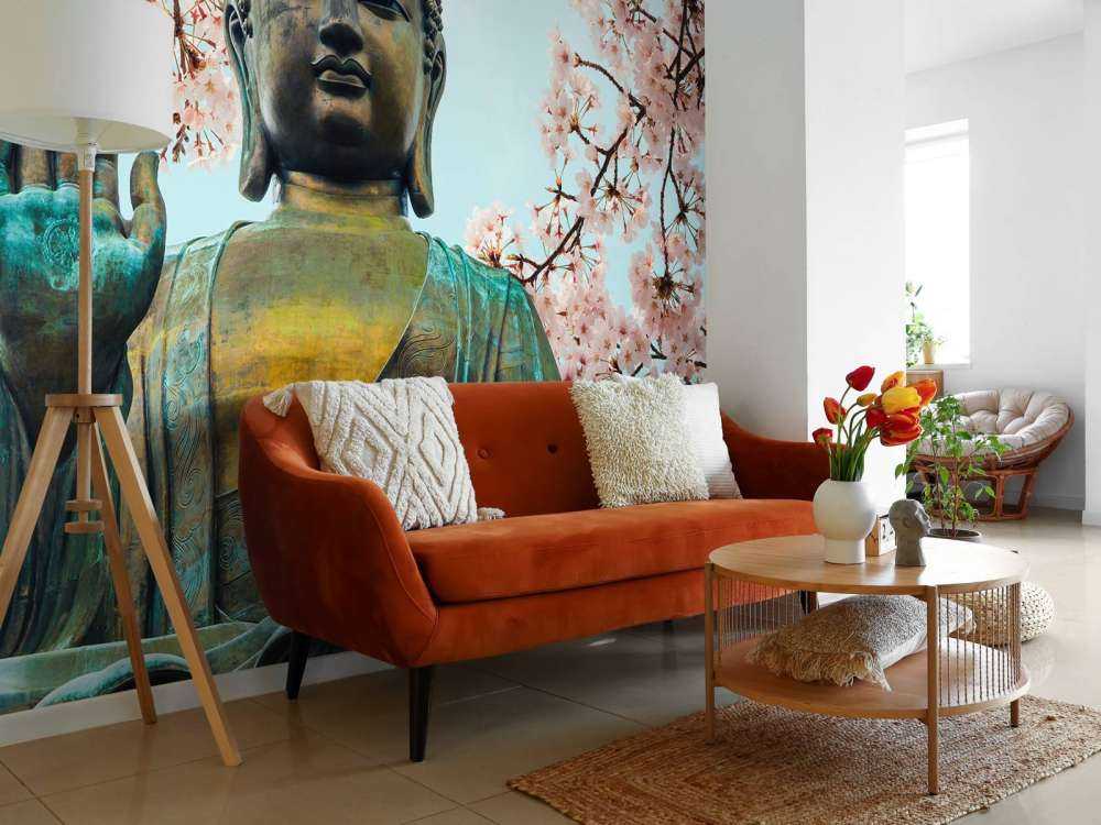 Buddha surrounded with cherry flowers