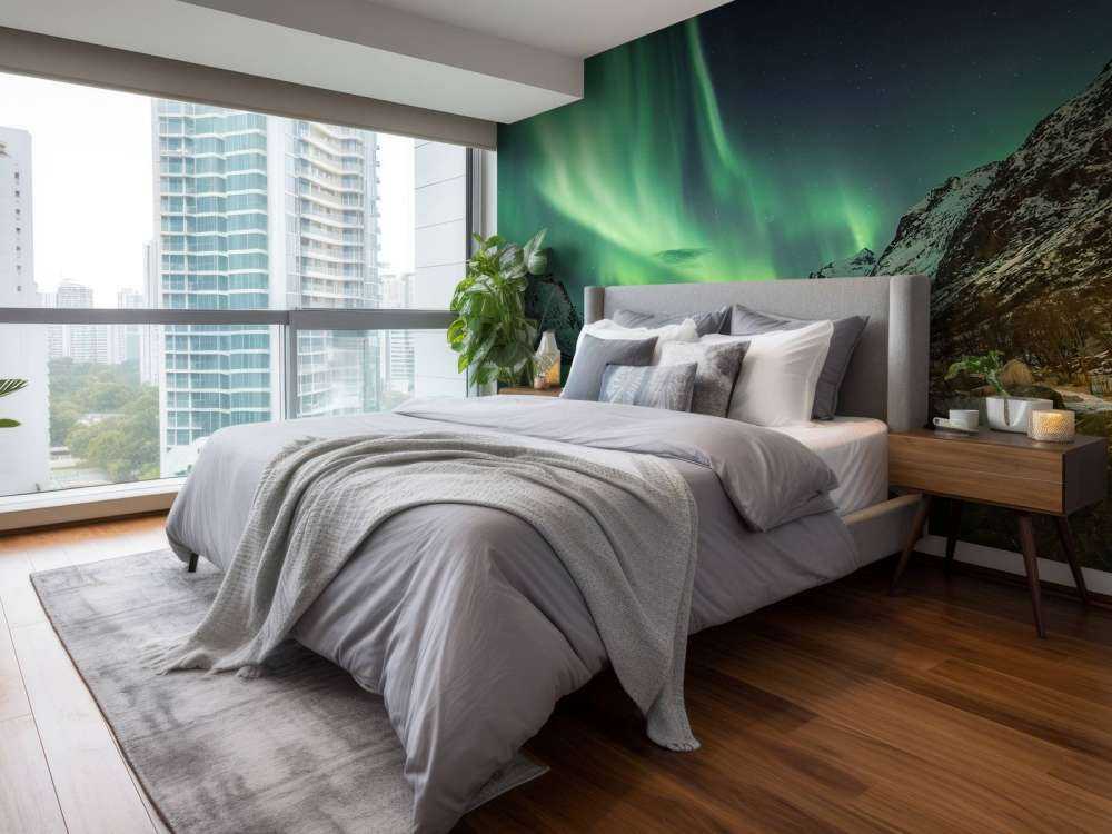 Northern lights between two fjords