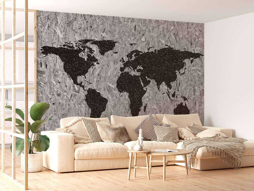 Black world map on white background