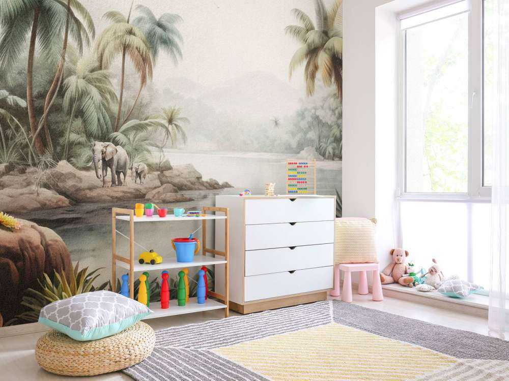 Jungle landscape with animals in color