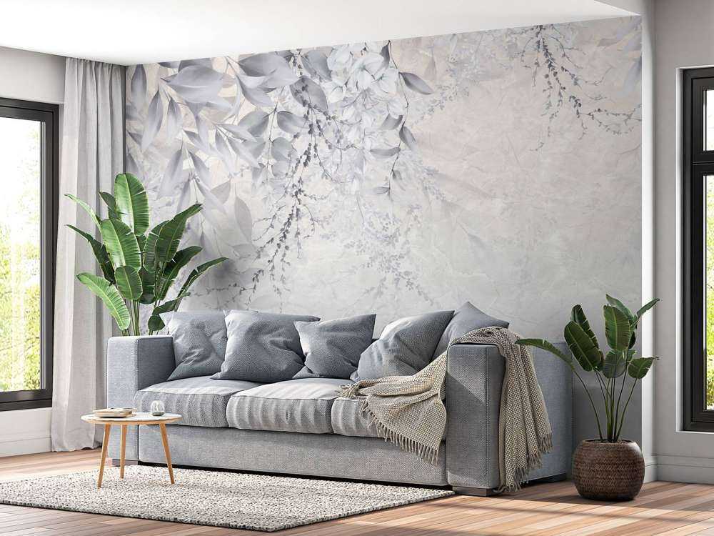 Leaves on marble wall