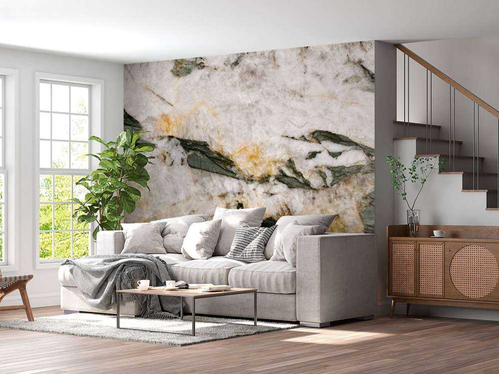 White marble with green elements