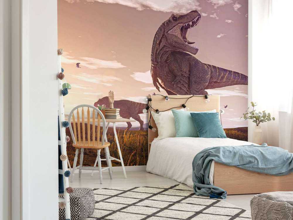 Two Tyrannosauruses in a field