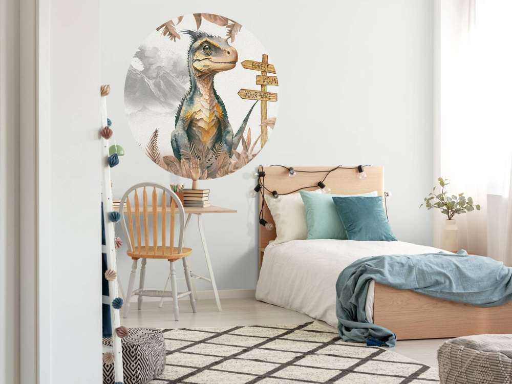 Baby velociraptor in the taupe jungle