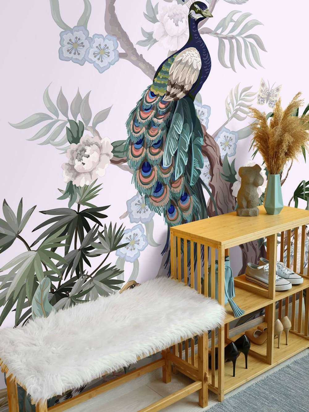 Peacocks and peonies