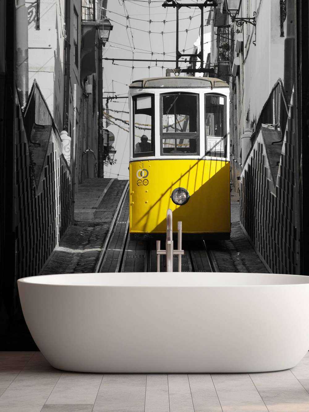 Tram black white yellow