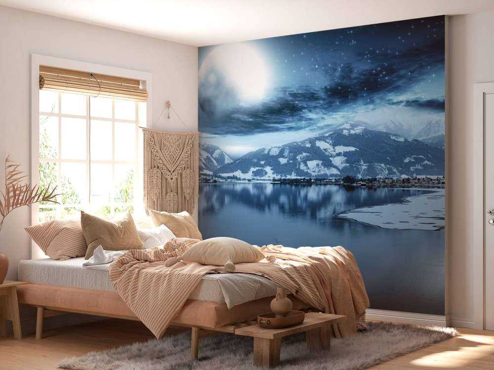 Frozen lake at night