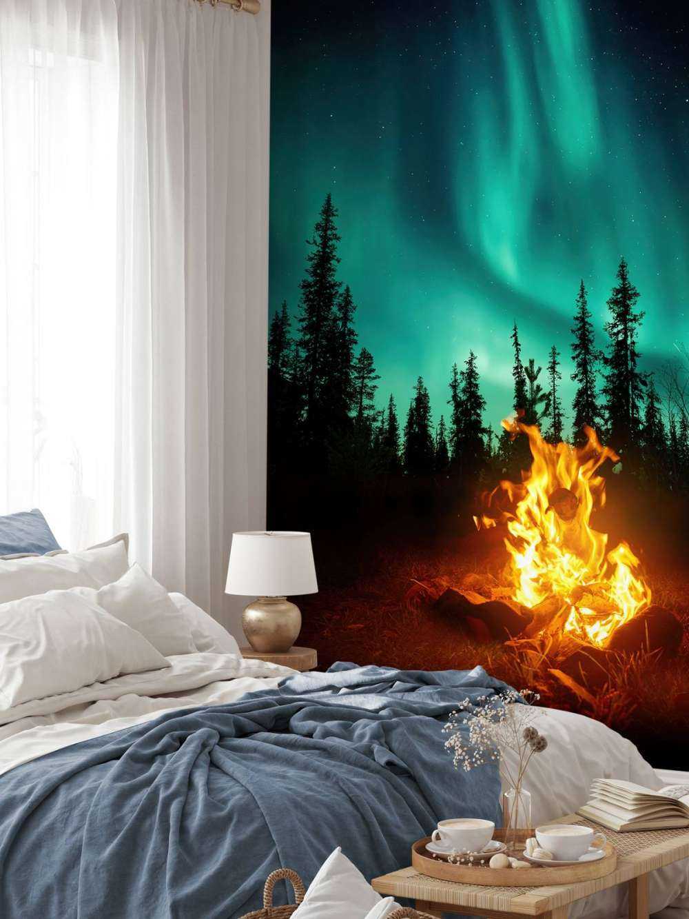 Campfire under the northern lights