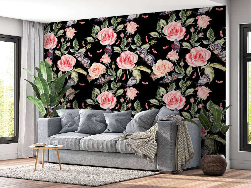 Flowers and butterflies in watercolour