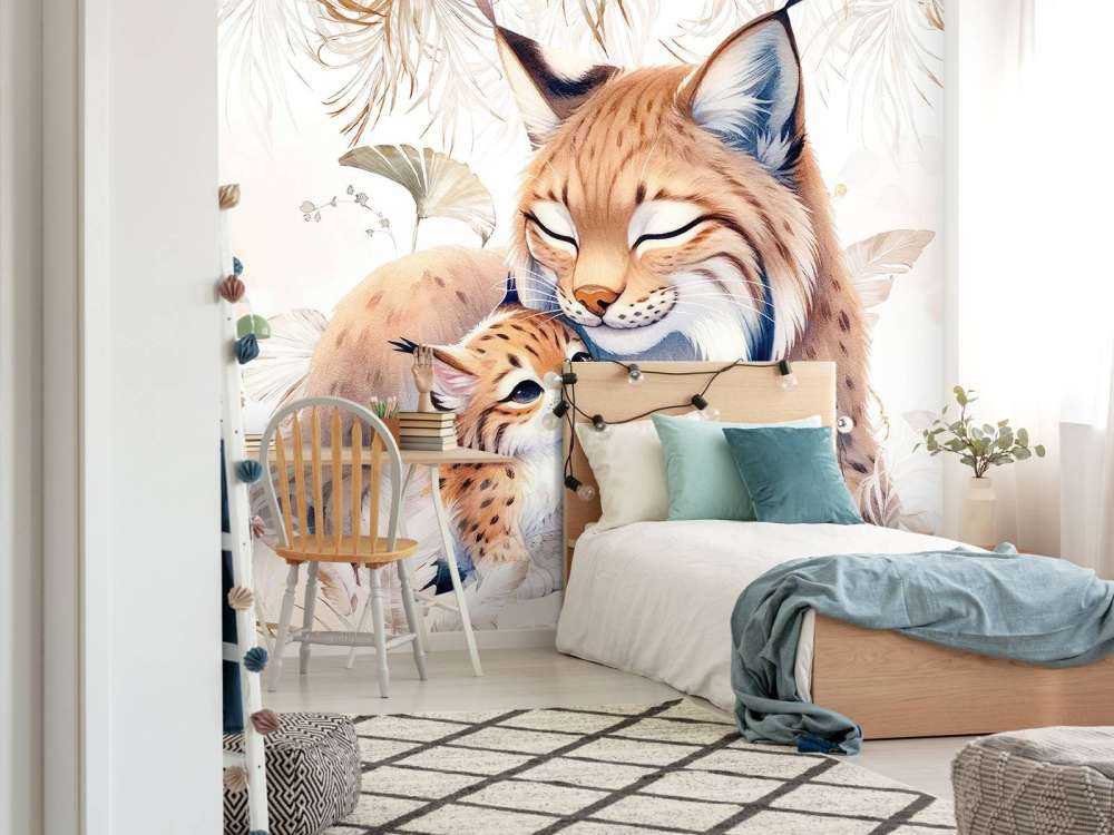 Loving lynx with young