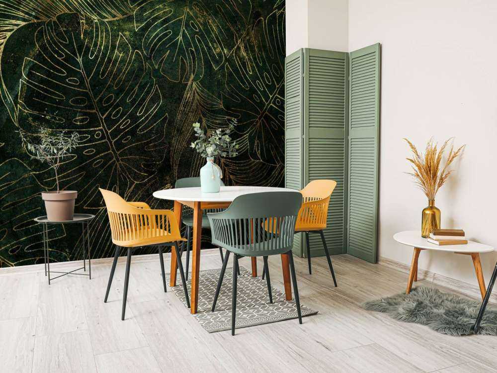 Green texture with golden leaves