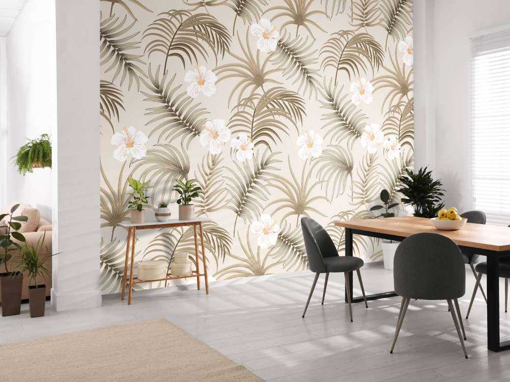 Palm tree leaves and flowers