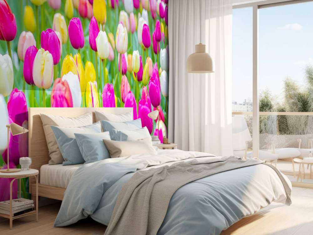 Colorful tulips in a field